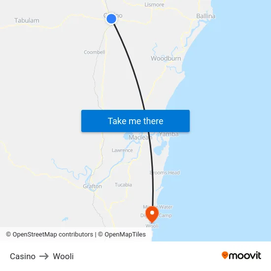 Casino to Wooli map