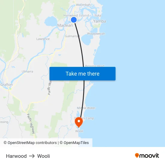 Harwood to Wooli map