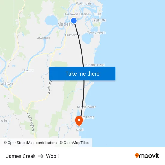 James Creek to Wooli map