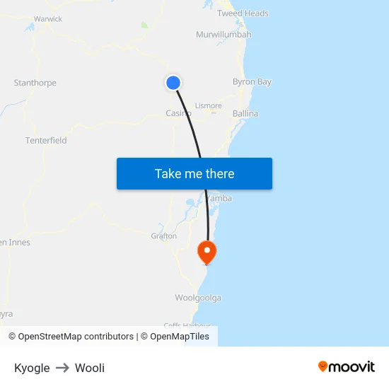 Kyogle to Wooli map