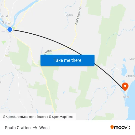 South Grafton to Wooli map
