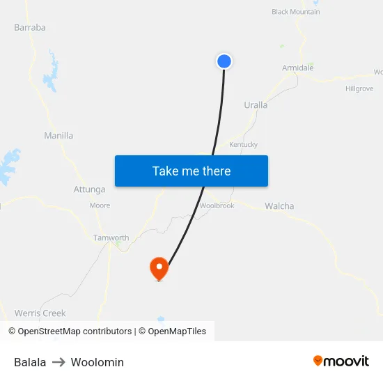 Balala to Woolomin map
