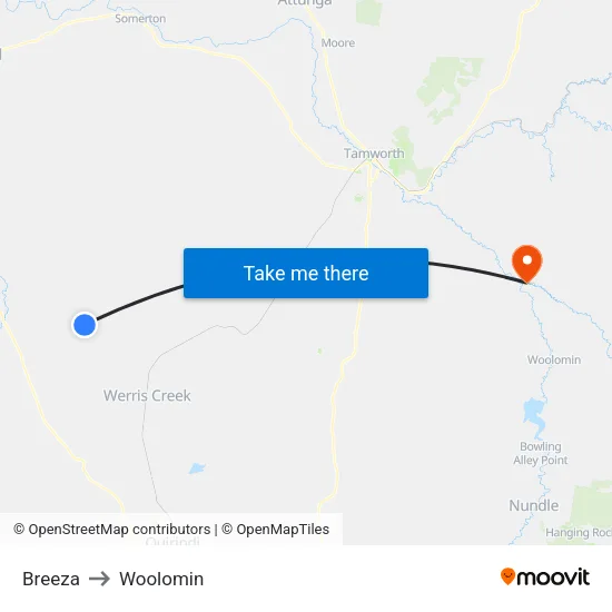 Breeza to Woolomin map