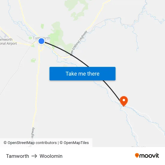 Tamworth to Woolomin map