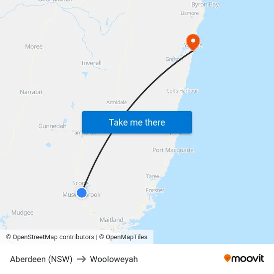 Aberdeen (NSW) to Wooloweyah map