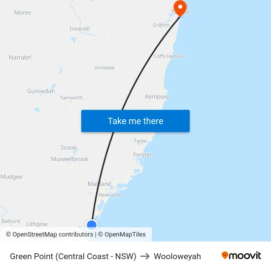 Green Point (Central Coast - NSW) to Wooloweyah map