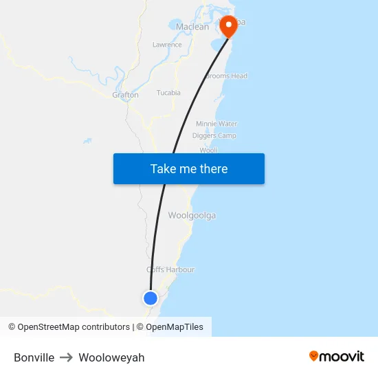 Bonville to Wooloweyah map