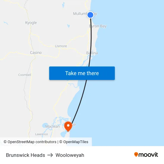 Brunswick Heads to Wooloweyah map