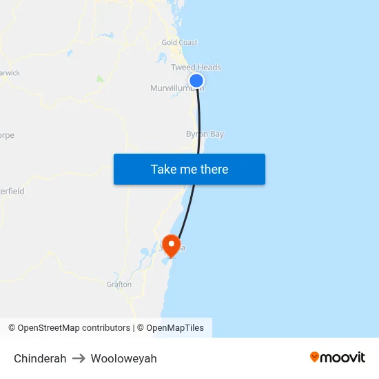Chinderah to Wooloweyah map