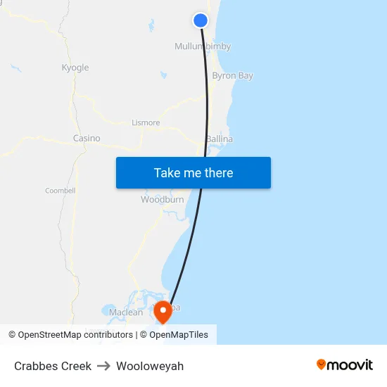 Crabbes Creek to Wooloweyah map