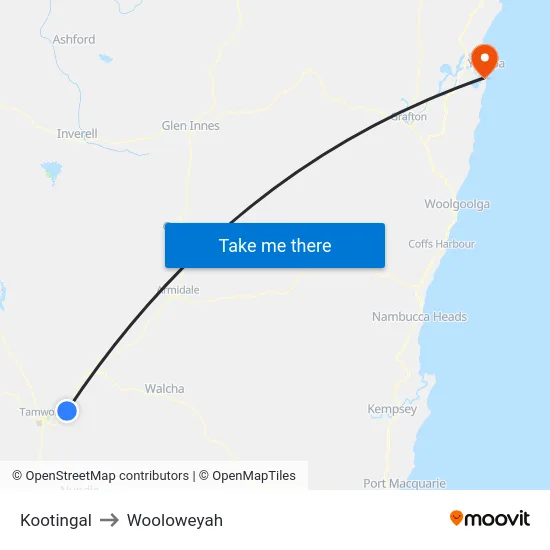 Kootingal to Wooloweyah map