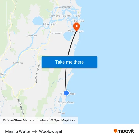 Minnie Water to Wooloweyah map