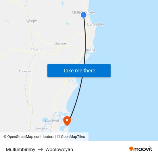 Mullumbimby to Wooloweyah map