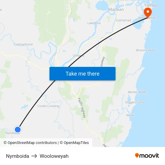 Nymboida to Wooloweyah map