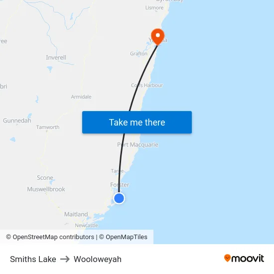 Smiths Lake to Wooloweyah map