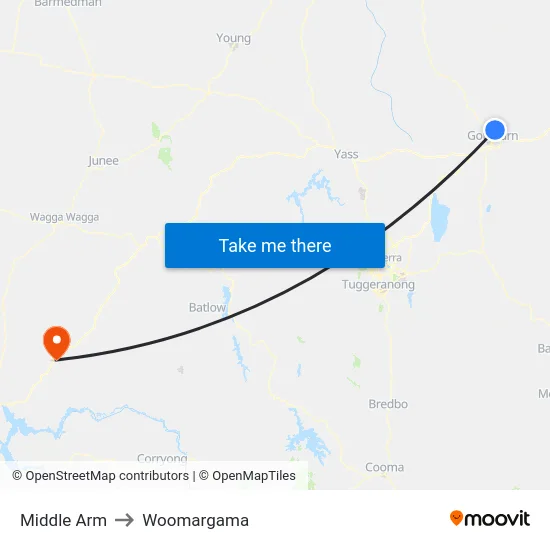 Middle Arm to Woomargama map