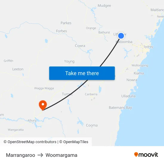 Marrangaroo to Woomargama map
