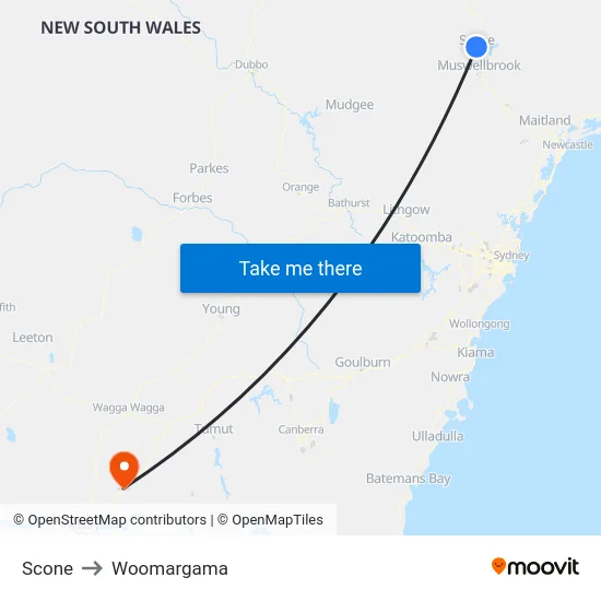 Scone to Woomargama map