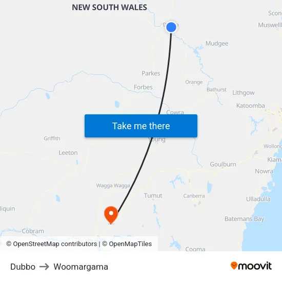 Dubbo to Woomargama map