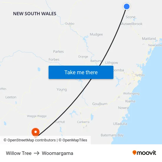 Willow Tree to Woomargama map