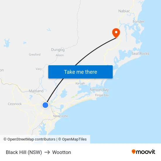 Black Hill (NSW) to Wootton map