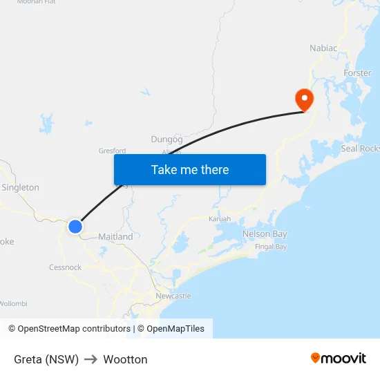 Greta (NSW) to Wootton map