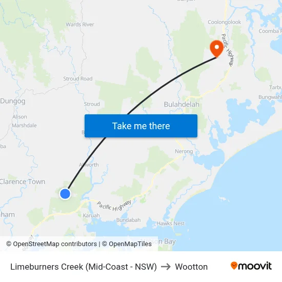 Limeburners Creek (Mid-Coast - NSW) to Wootton map