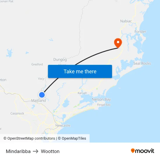 Mindaribba to Wootton map