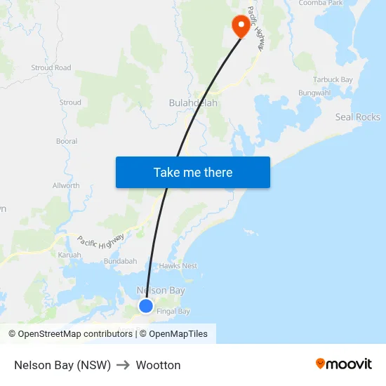 Nelson Bay (NSW) to Wootton map