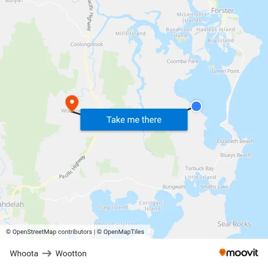 Whoota to Wootton map
