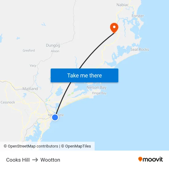 Cooks Hill to Wootton map