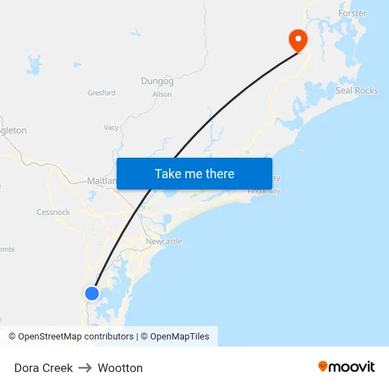 Dora Creek to Wootton map