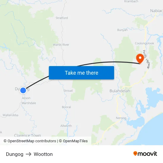 Dungog to Wootton map