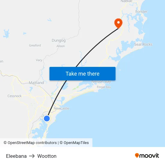 Eleebana to Wootton map