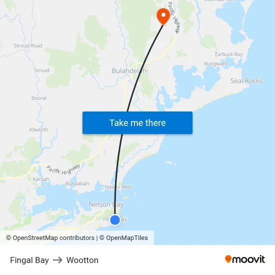 Fingal Bay to Wootton map