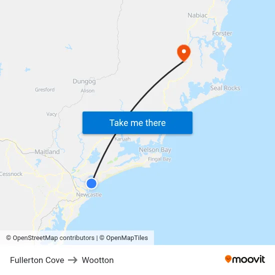 Fullerton Cove to Wootton map