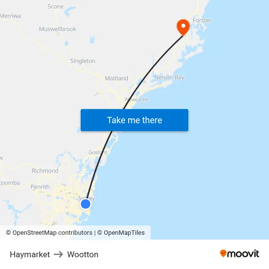 Haymarket to Wootton map