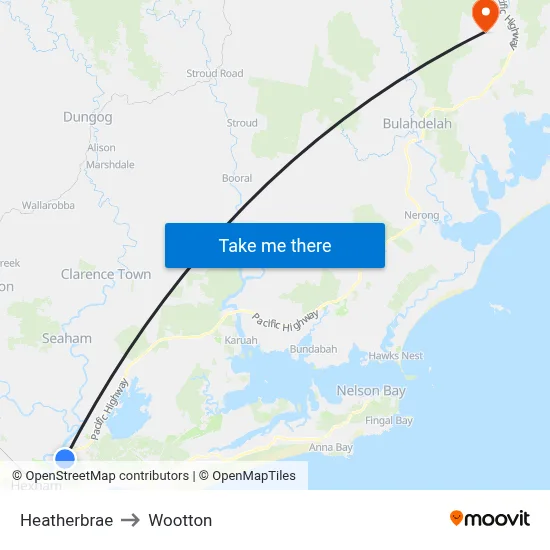 Heatherbrae to Wootton map