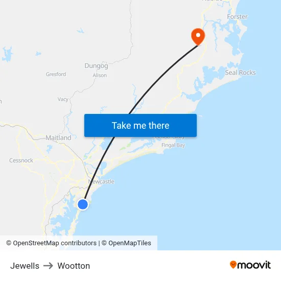 Jewells to Wootton map