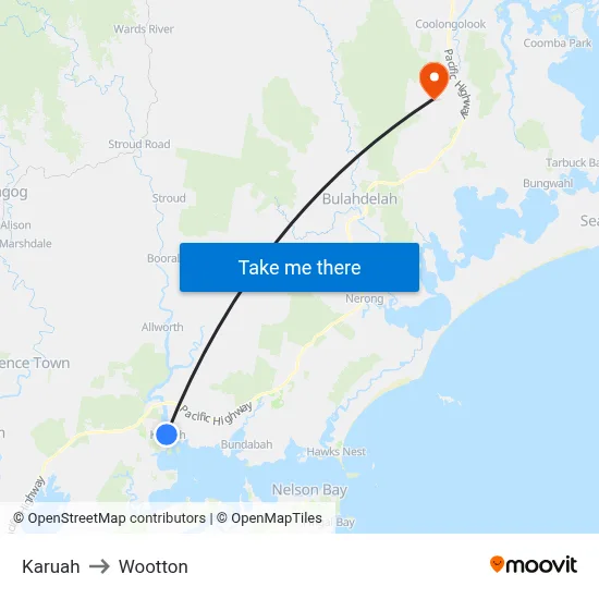 Karuah to Wootton map
