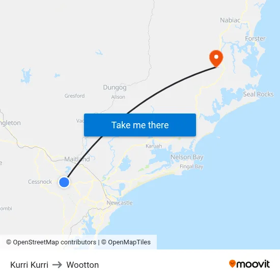 Kurri Kurri to Wootton map