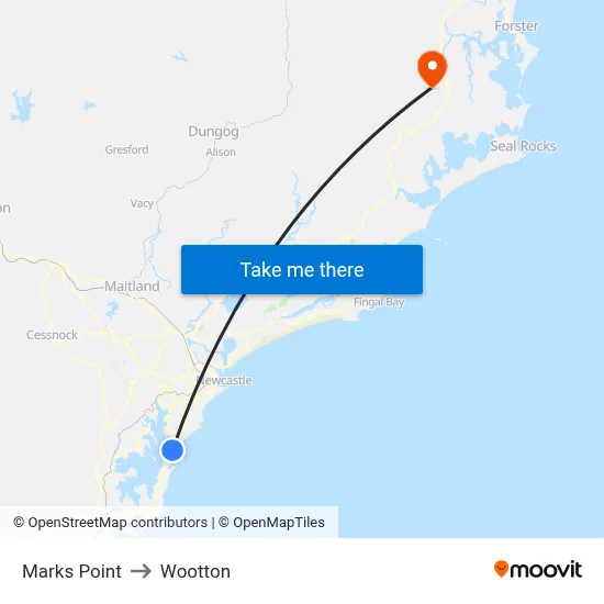 Marks Point to Wootton map