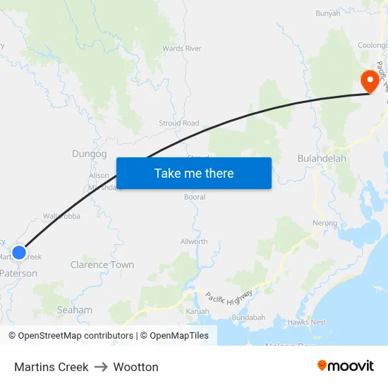 Martins Creek to Wootton map