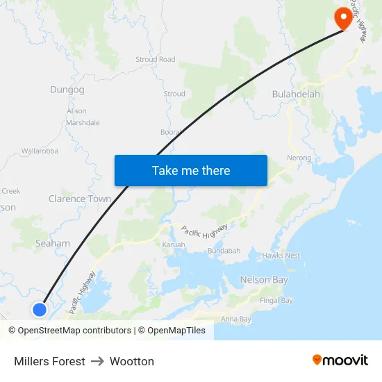 Millers Forest to Wootton map
