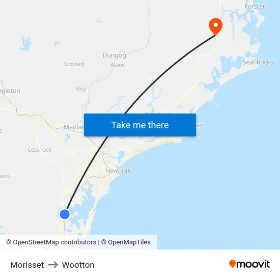 Morisset to Wootton map