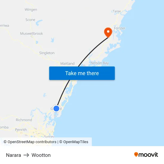 Narara to Wootton map