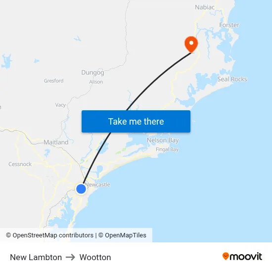 New Lambton to Wootton map