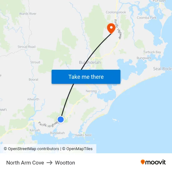 North Arm Cove to Wootton map