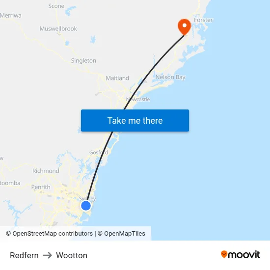 Redfern to Wootton map