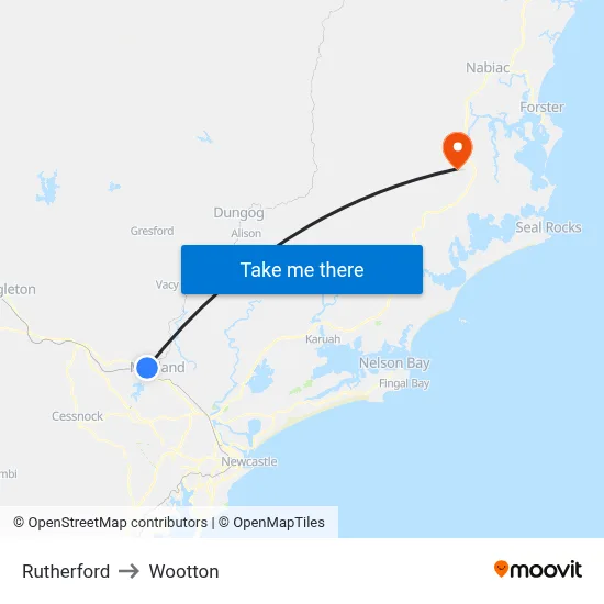Rutherford to Wootton map